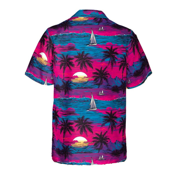 Chemise Hawaïenne Funky Small Flower Violet - Homme, Polyester, Neuf Avec étiquettes