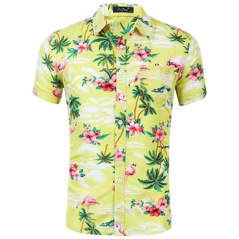 CHEMISE HAWAÏENNE JAUNE FLAMINGO