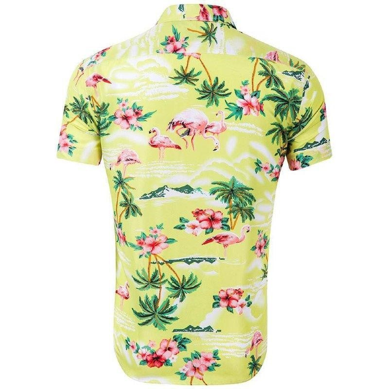 CHEMISE HAWAÏENNE JAUNE FLAMINGO