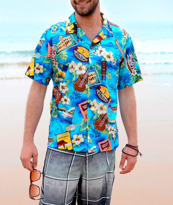 chemise hawaienne bleu exotique