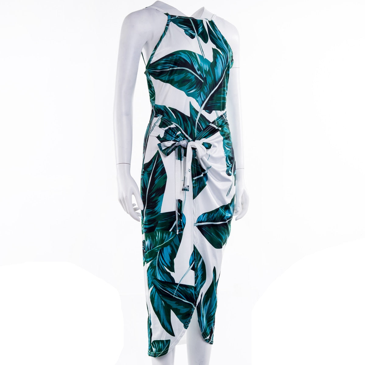 ROBE DE SOIRÉE TROPICALE VERTE