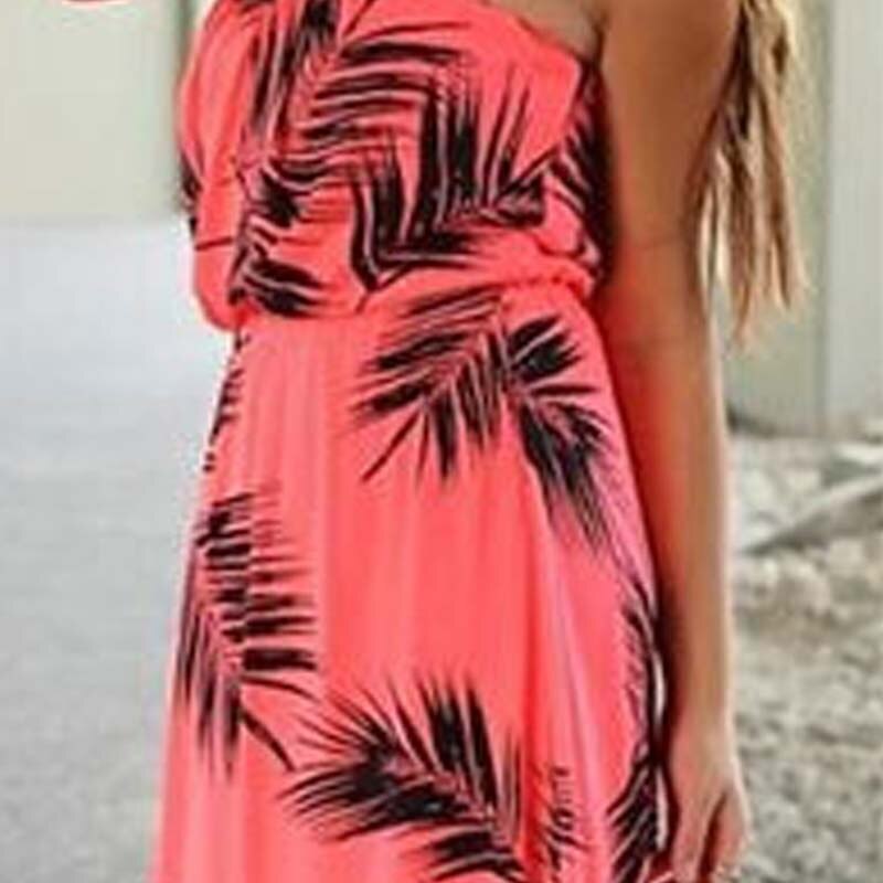 ROBE LONGUE ROSE FEUILLES DE PALMIER