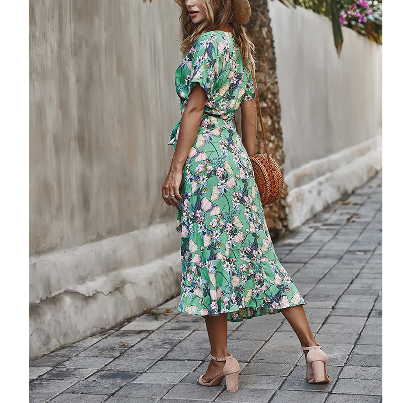 ROBE LONGUE BLEU LAGON & FLEURS