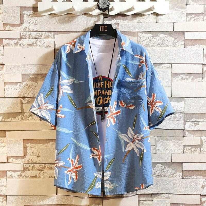chemise a fleurs vanille bleu ciel