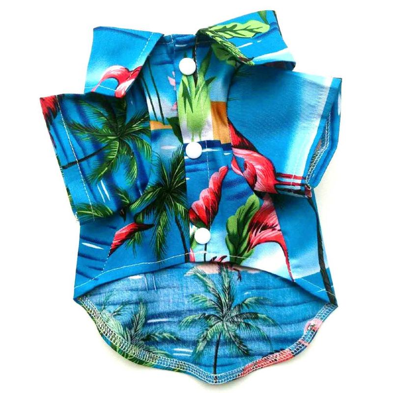 chemise hawaienne pour chien bleu flammant rose