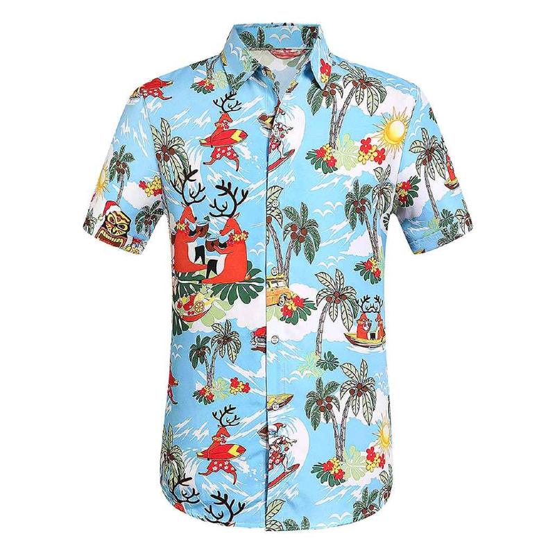 chemise hawaïenne noël bleu