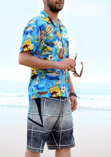chemises hawaiennes bleu exotique