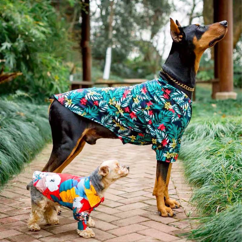 chemise hawaïenne feuilles de palmiers pour chiens