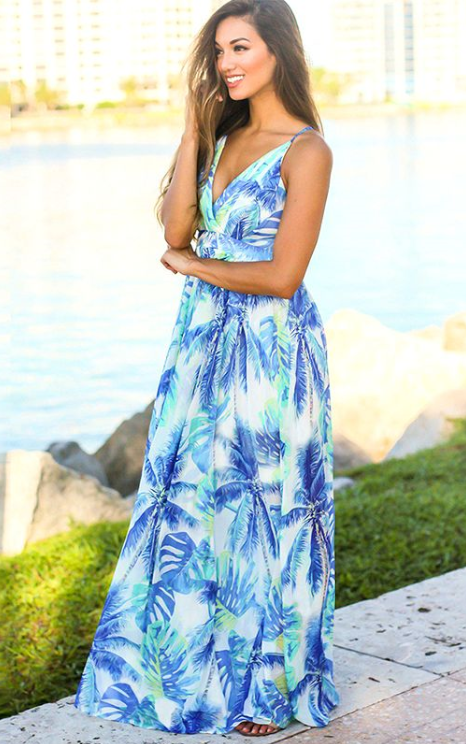 robe palmier bleu