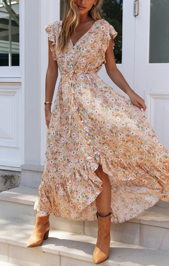 ROBE HAWAÏENNE LONGUE A FLEURS