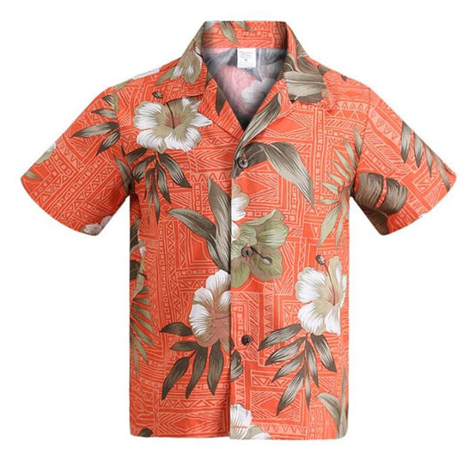 CHEMISE HAWAÏENNE TRADITIONNELLE ORANGE