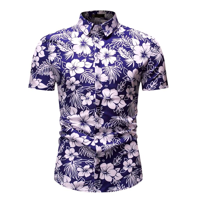 chemise a fleurs blanche sur fond bleu