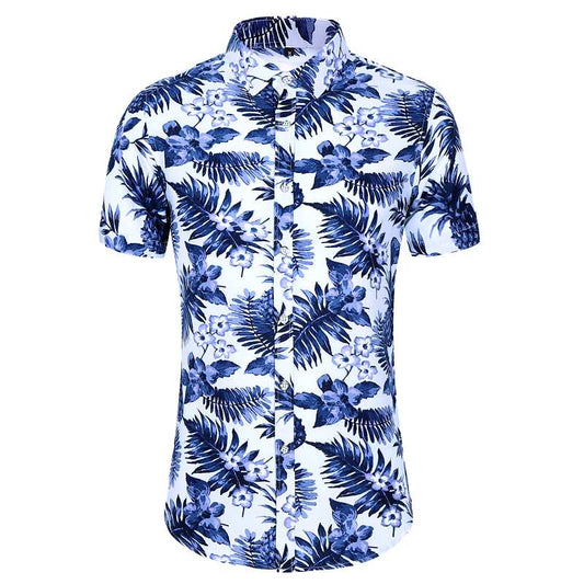 chemise à fleurs bleue et blanche