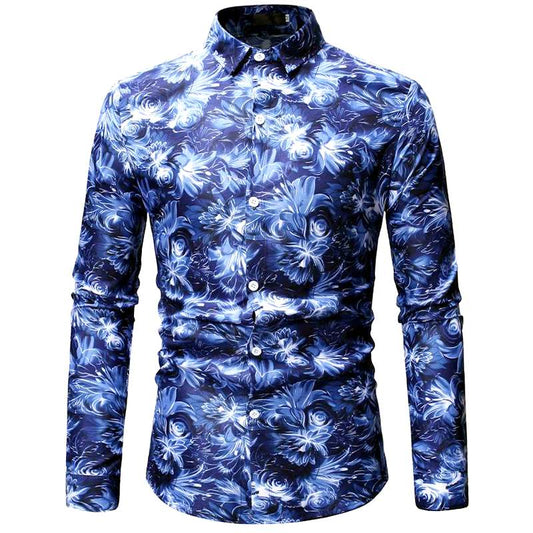 chemise à fleurs de soirée bleu