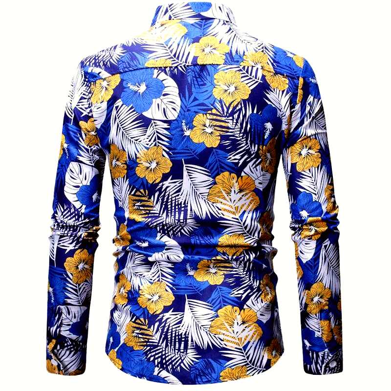 chemise tropicale à fleurs bleu et jaune