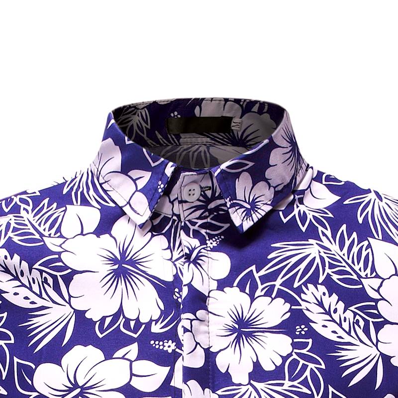 chemise a fleurs blanche sur fond bleu