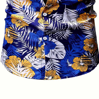 chemise tropicale à fleurs bleu et jaune