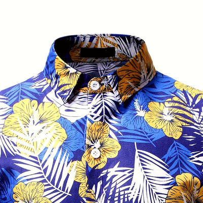 chemise tropicale à fleurs bleu et jaune