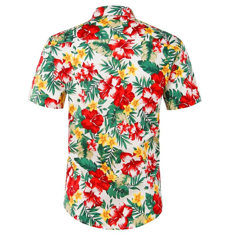 chemise tropicale blanche et rouge