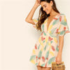 robe tropicale feuille de palmier beige