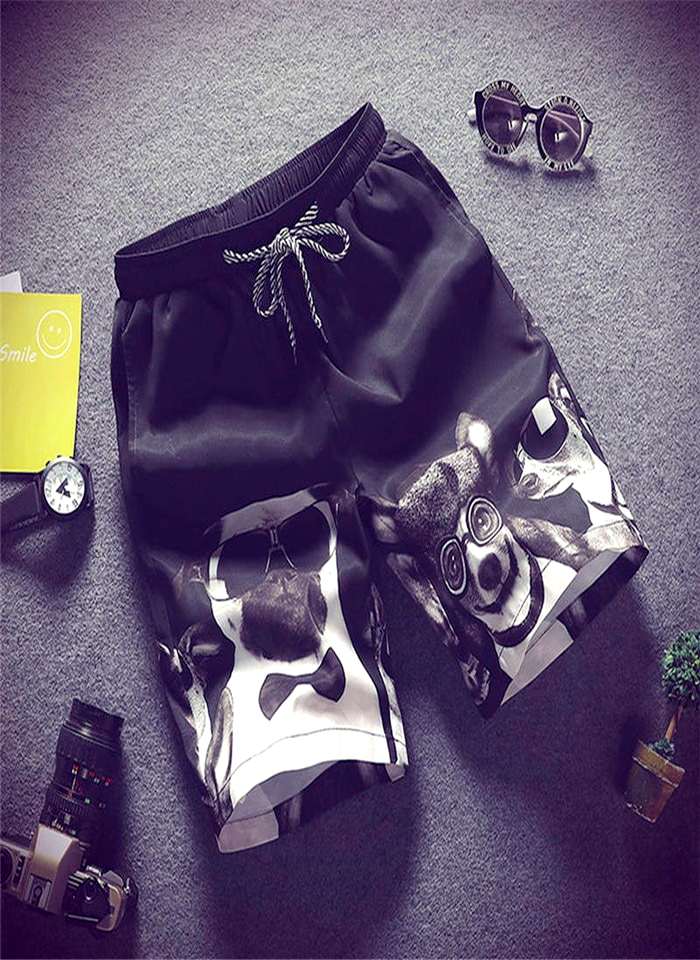 short de plage bouledogue noir et blanc